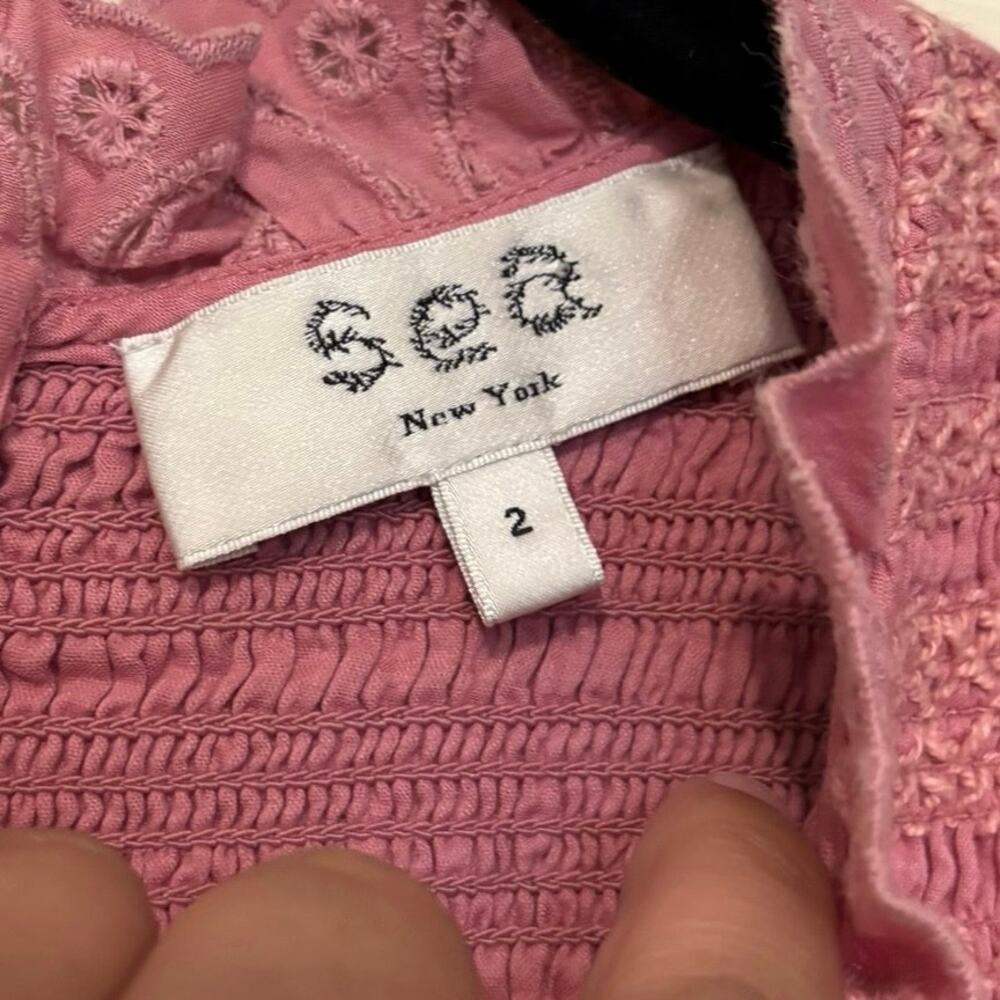 Sea New York 100% Cotton Pink Ingrid Smocked Ruffle Eyelet Midi Dress Size 2 - Picture 4 of 7